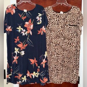 Soma XXL Cool Nights V Neck Floral and Leopard Print Sleep Shirts
